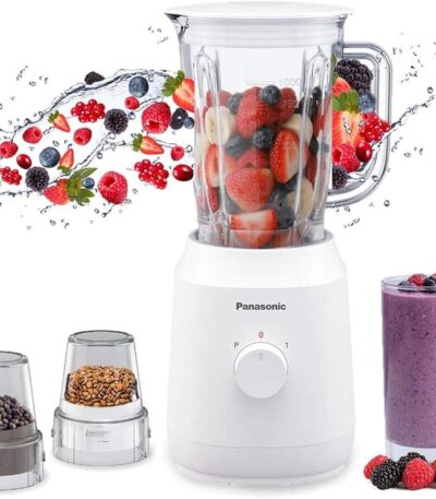 Panasonic 400W Blender with 2 Mills – MX-EX1021WTZ Compact Design, Stainless Steel Blades, 1-Year Warranty – White