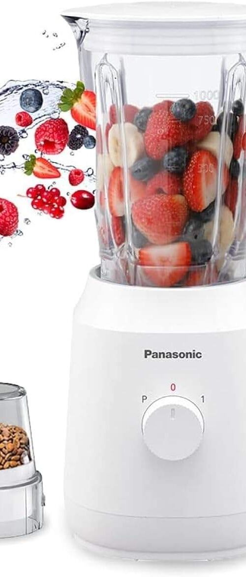 Panasonic 400W Blender with 2 Mills – MX-EX1021WTZ Compact Design, Stainless Steel Blades, 1-Year Warranty – White