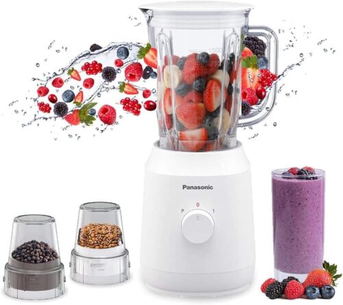 Panasonic 400W Blender with 2 Mills – MX-EX1021WTZ Compact Design, Stainless Steel Blades, 1-Year Warranty – White