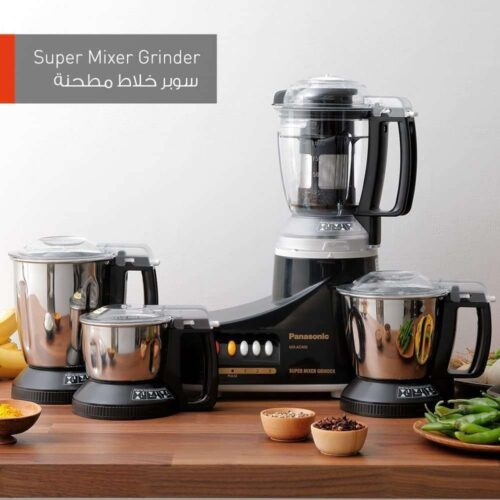 Panasonic Super Mixer Grinder 1000W – MX-AC400 3 Stainless Steel Jars + 1 Juicer Jar Powerful Motor, Durable Build – Black