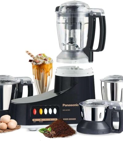 Panasonic Super Mixer Grinder 1000W – MX-AC400 3 Stainless Steel Jars + 1 Juicer Jar Powerful Motor, Durable Build – Black