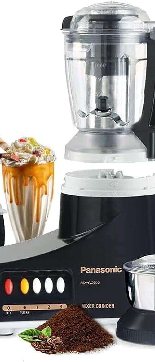 Panasonic Super Mixer Grinder 1000W – MX-AC400 3 Stainless Steel Jars + 1 Juicer Jar Powerful Motor, Durable Build – Black