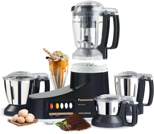 Panasonic Super Mixer Grinder 1000W – MX-AC400 3 Stainless Steel Jars + 1 Juicer Jar Powerful Motor, Durable Build – Black