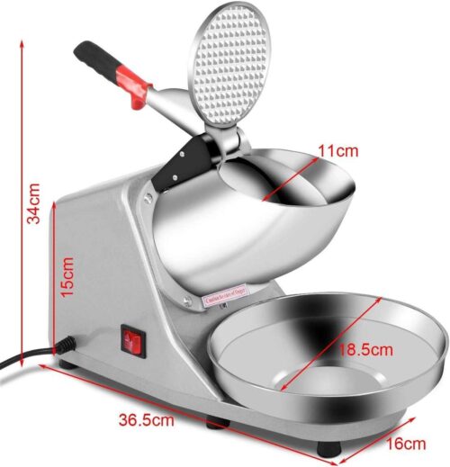 Electric Ice Crusher & Shaver Machine – 1450RPM, 65KGH, Stainless Steel Bowl – Snow Cone Maker for Cocktails, Smoothies & Ice Cream